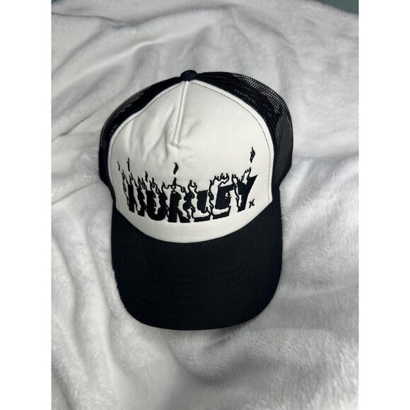 Hurley Other - Hurley Hat Cap Snap Back Trucker Mens One Size Black White Flame Logo Mesh
